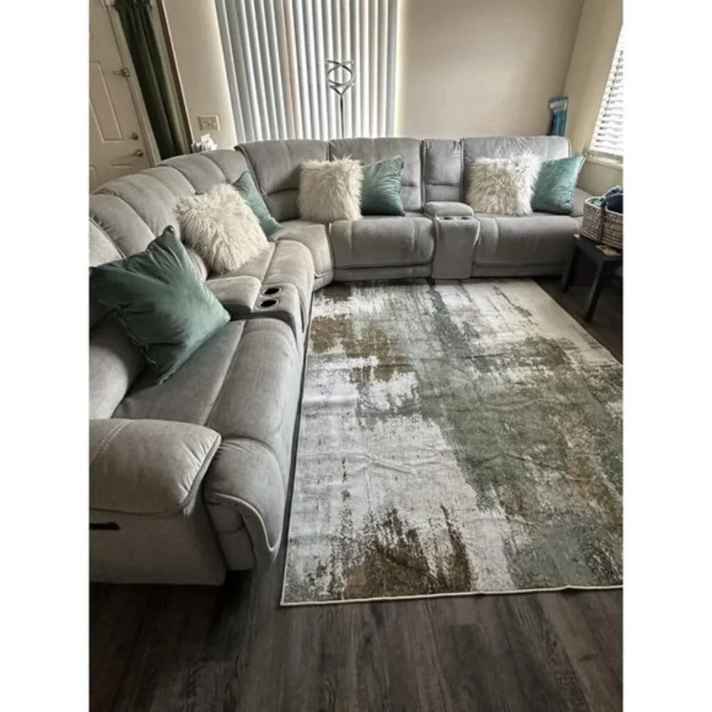 New 6x9 Green Abstract Rug, Washable Faux Wool Non-Slip Carpet for Home & Dorm